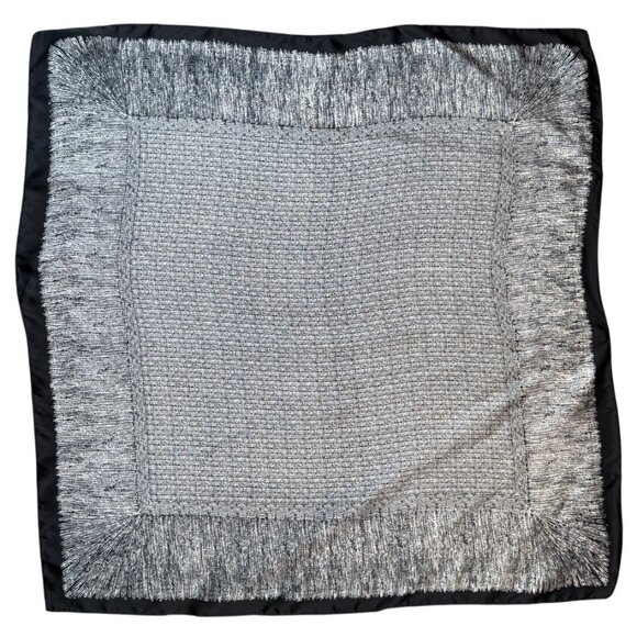 NEW White Black Square Printed Silky Fashion Scarf Geometric Links Fine Lines - Picture 5 of 7